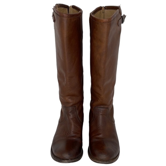 Frye Riding Boots Tall Equestrian Leather Buckle Zip Brown Size 6 - Picture 4 of 13